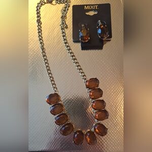 Pre-owned Mixit Necklace & Earring Set Brown Gold Never Used
